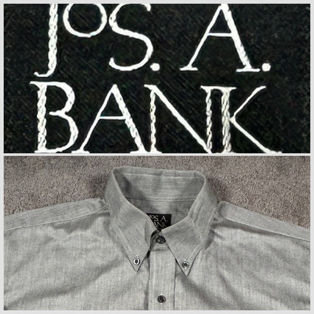 Jos A Banks Traveler L Black White Cotton Herringbone Button Down Long Sleeve